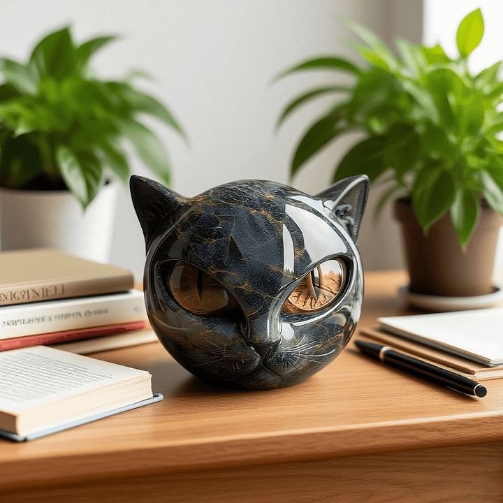 NoirCat Sculpture – Black Cat Head with Mesmerising Eyes
