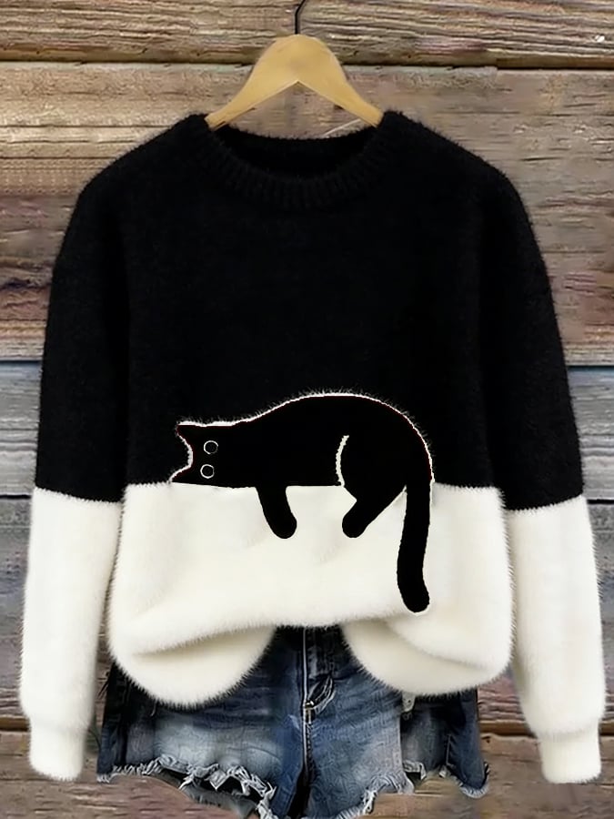 Oversized Jumper with Cat Print