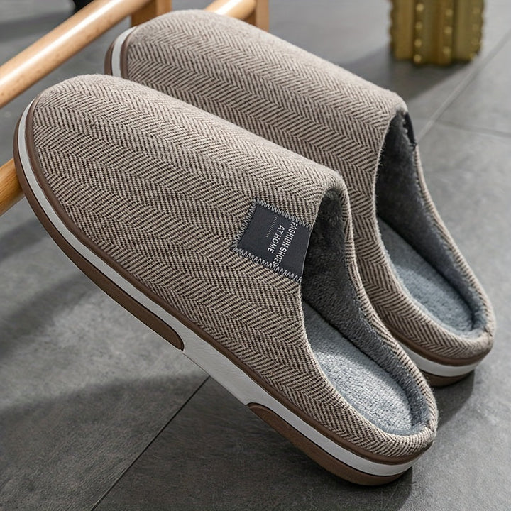Warm Herringbone Men's Slippers – Comfort and Grip for Autumn and Winter at Home
