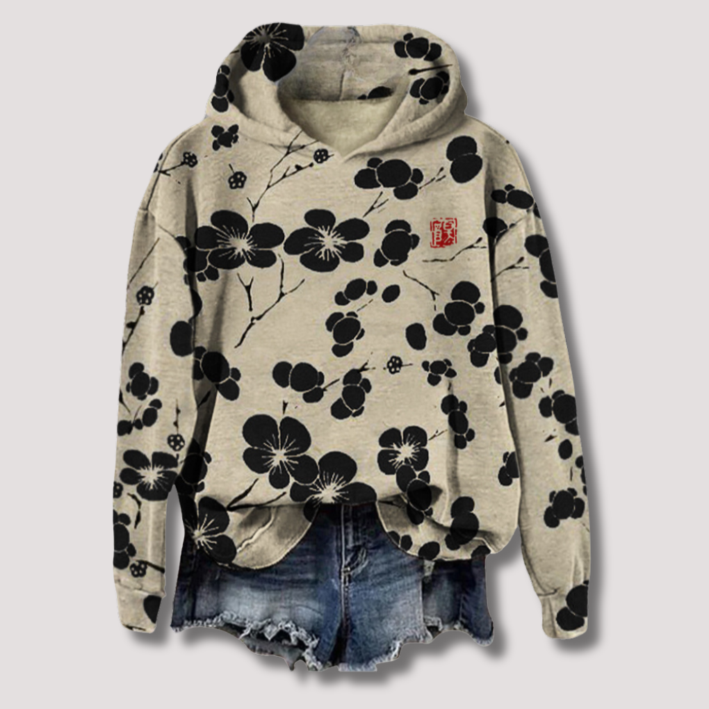 Lightweight Floral Print Sweater with Hood