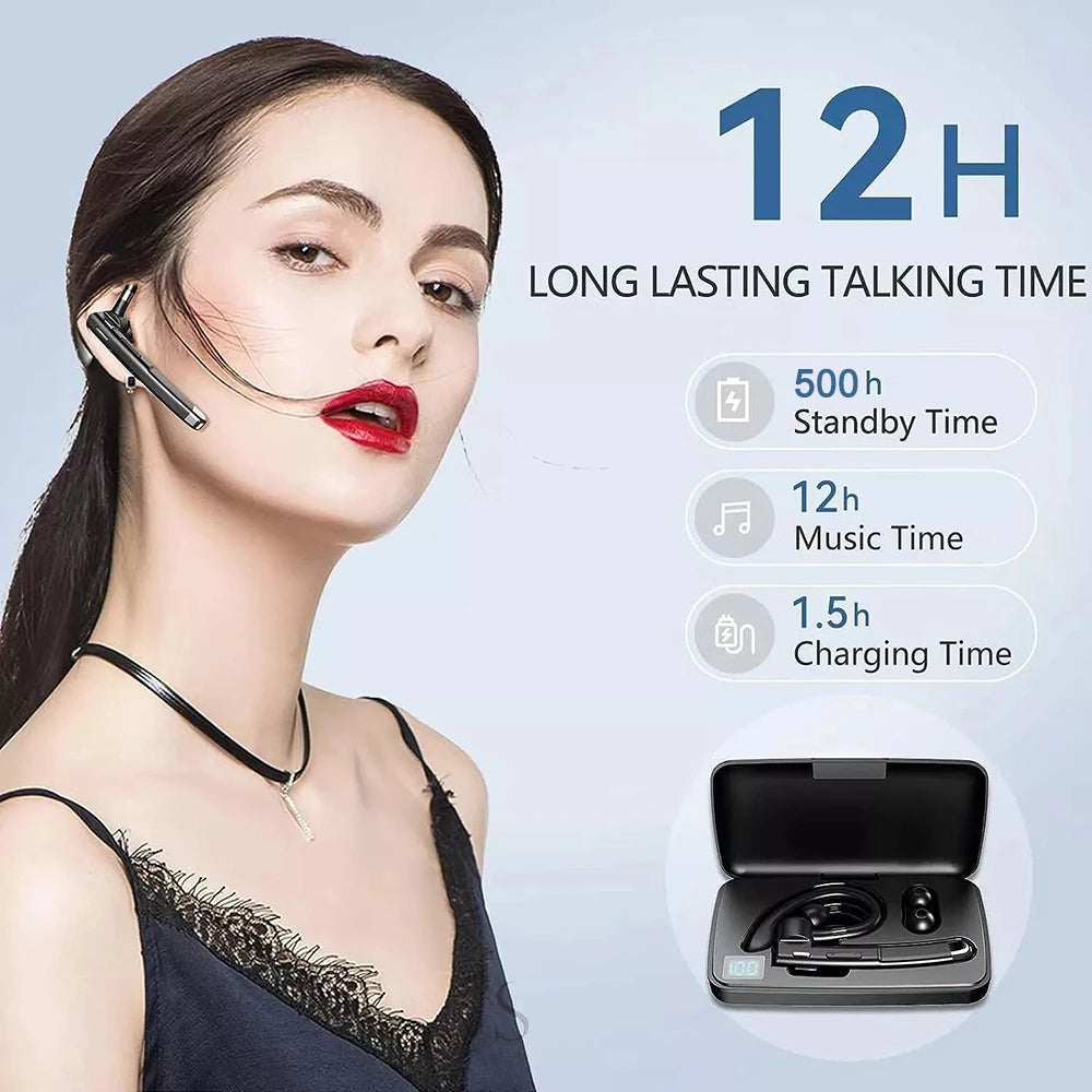 BT5.3 Single Ear Bluetooth Headset with Noise Cancellation