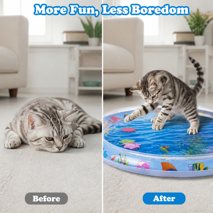 Cat water play mat with swimming fish - BPA-free silicone cooling mat
