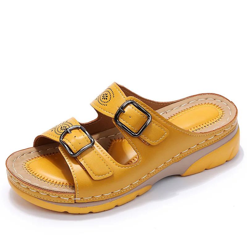 Comfortable Wedge Sandals with Double Buckle
