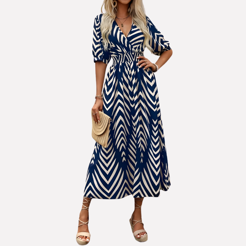 Women’s Leaf-Print Overlapping V-Neck Dress