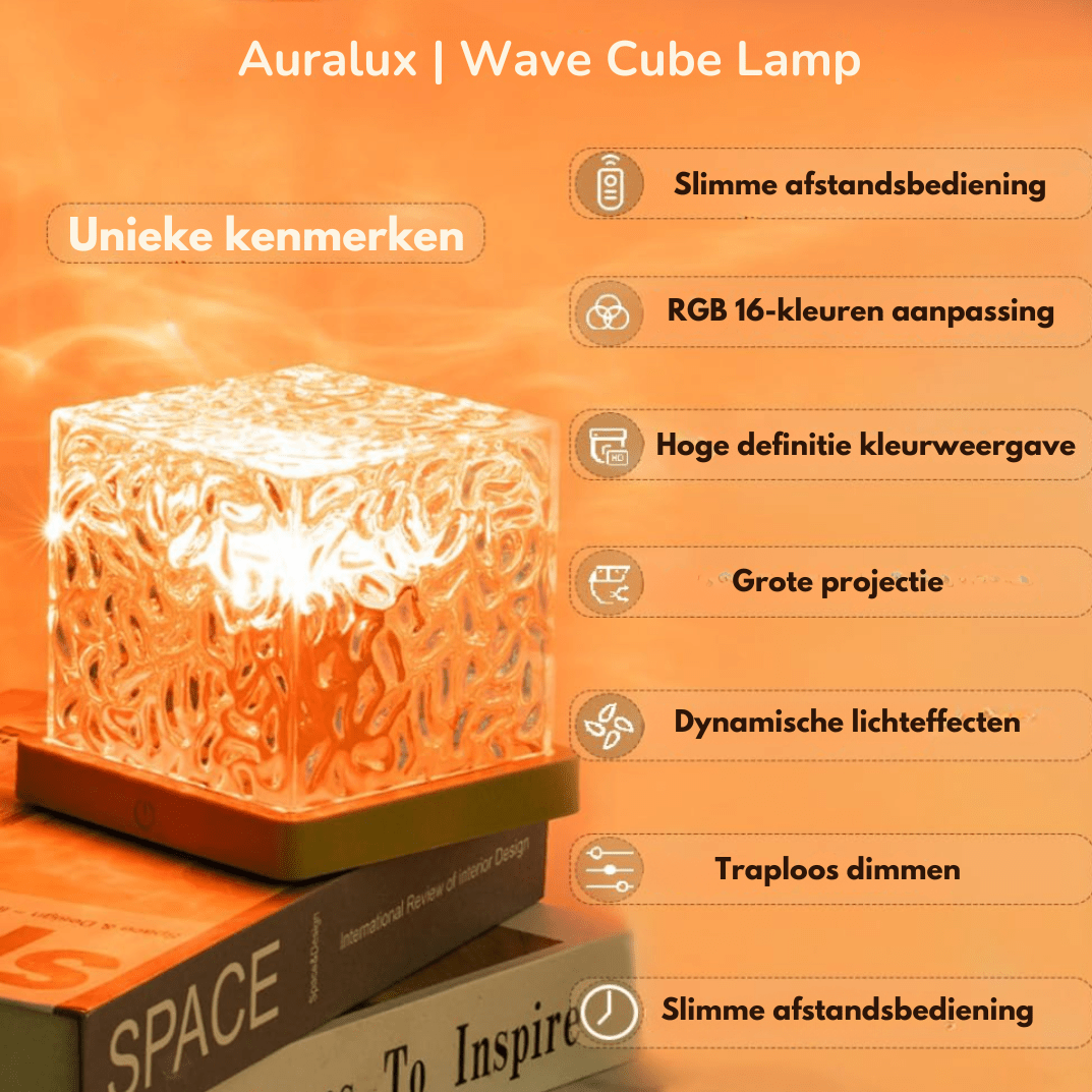 Wave Cube LED Table Lamp with Flowing Coloured Light Waves