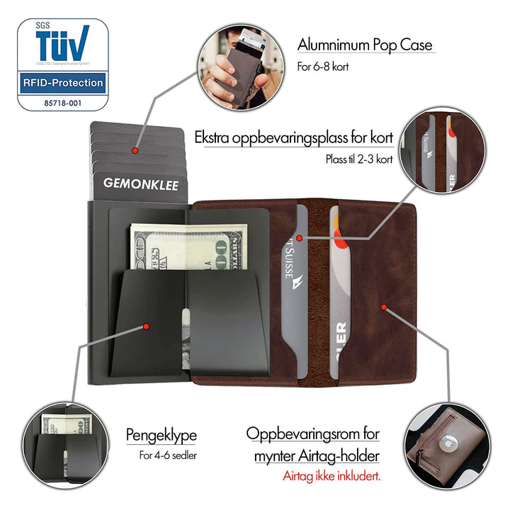RFID Wallet with Double Pop-Up Pockets in Aluminium