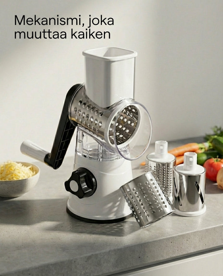 3-in-1 Rotary Vegetable Slicer with Suction Base and Interchangeable Drums