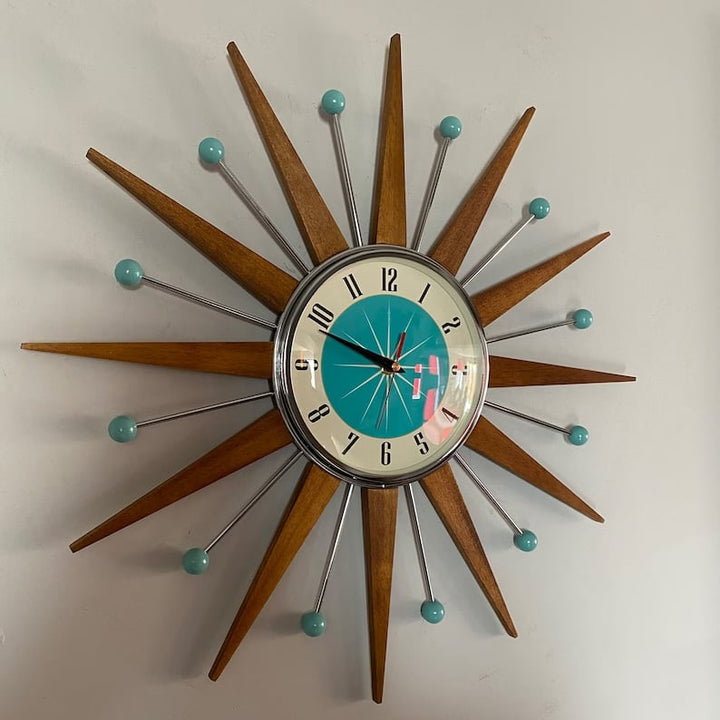 Handmade mid-century style wall clock | Retro wall decor, quiet & battery-operated