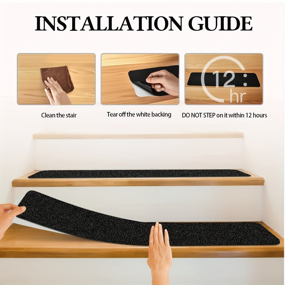 Anti-Slip Stair Treads 10-pc – 6"x24", 80-Grit, Weather-Resistant