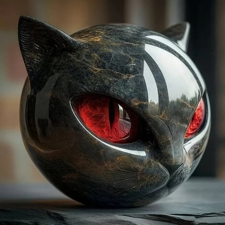 NoirCat Sculpture – Black Cat Head with Mesmerising Eyes