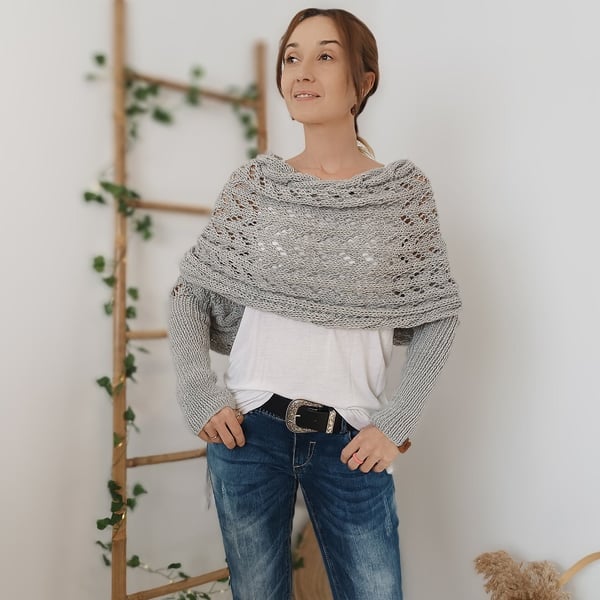 Wrap scarf with double sleeves - cosy knitted scarf with integrated sleeves
