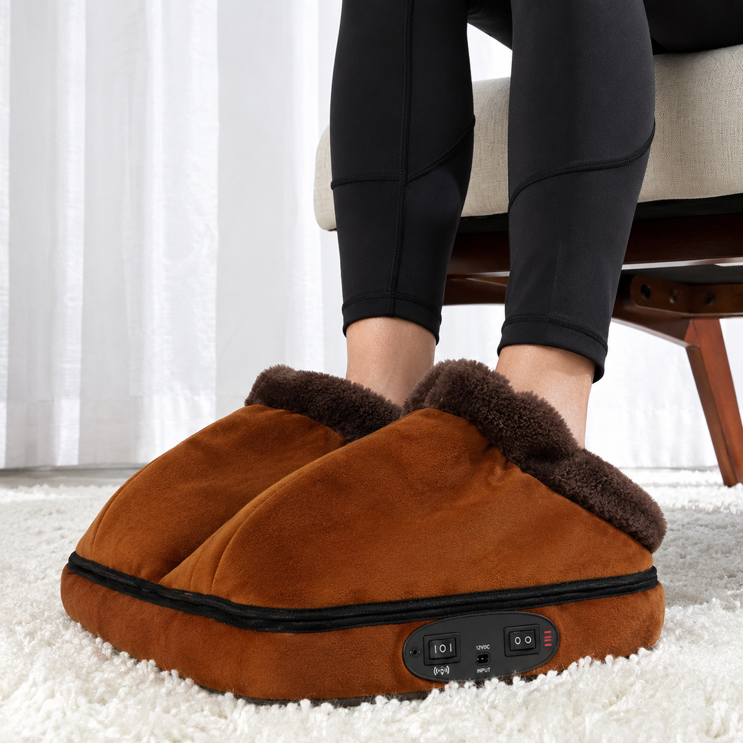 Electric Foot Massager Heated Warmer Vibrating Fleece Lined Dual Pocket