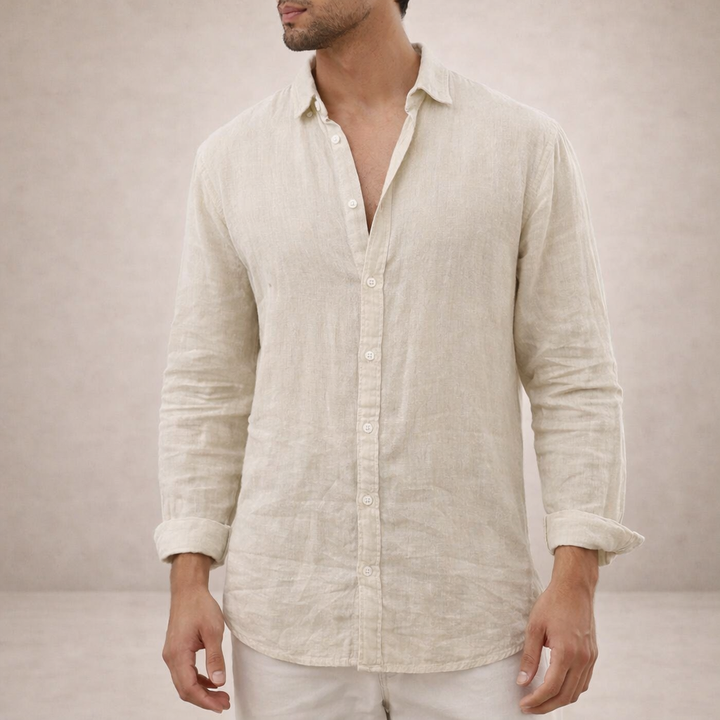 Men's Linen Casual Shirt with Button Placket in Regular Fit