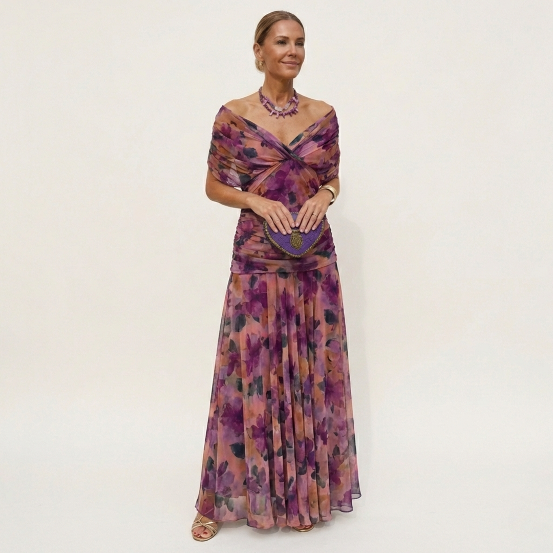 Long, elegant, flowing women's dress – V-neckline, refined design