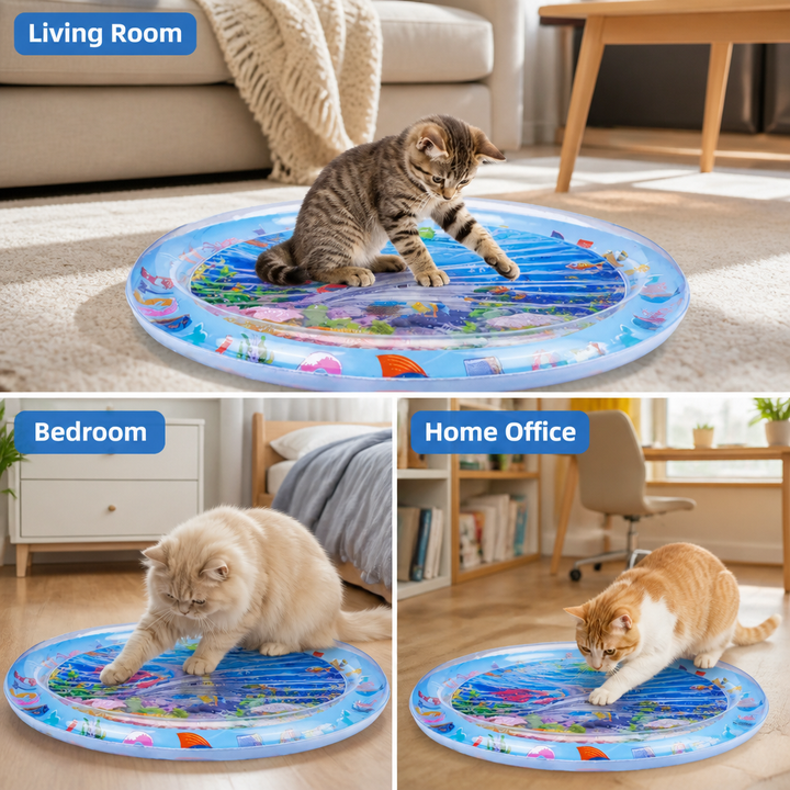 Cat water play mat with swimming fish - BPA-free silicone cooling mat