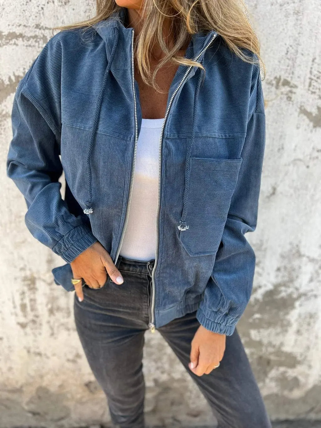 Casual Corduroy Jacket with Hood