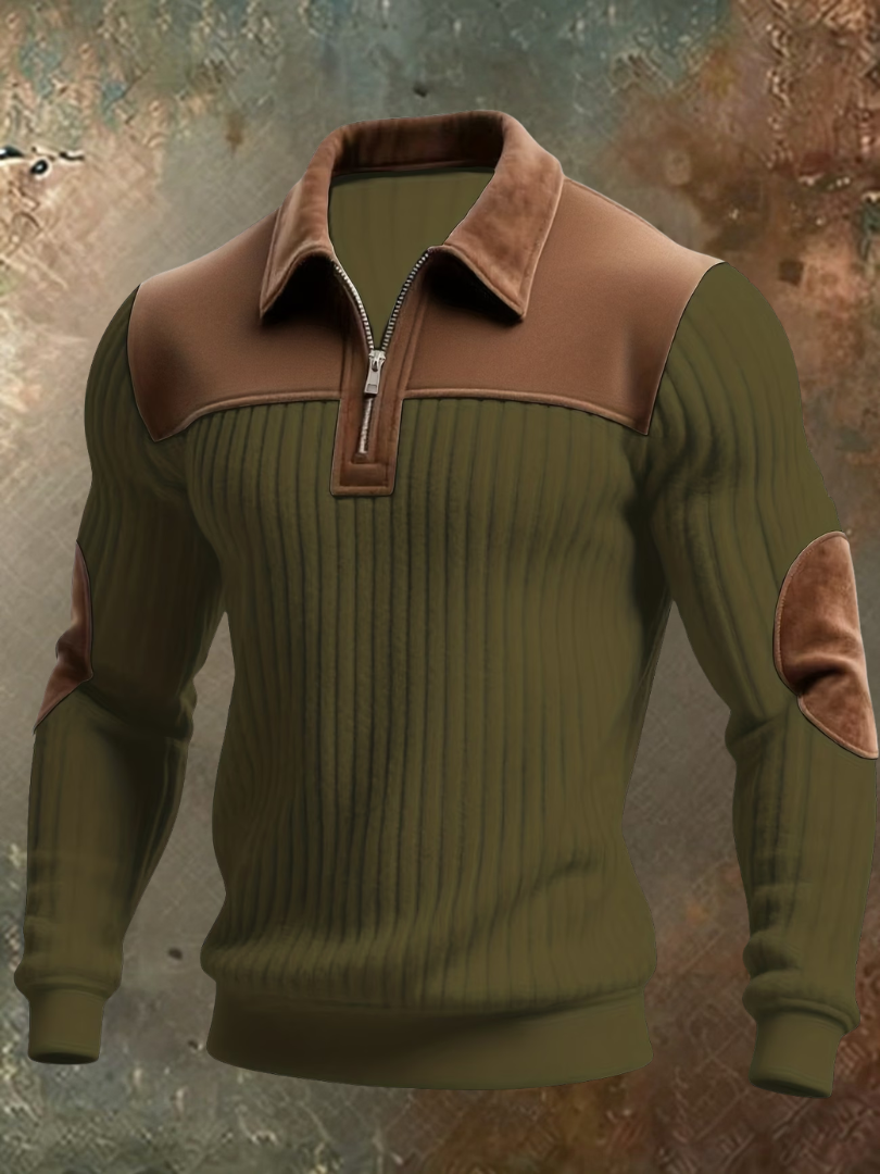 Luxurious Men's Jumper with Suede-Look Details