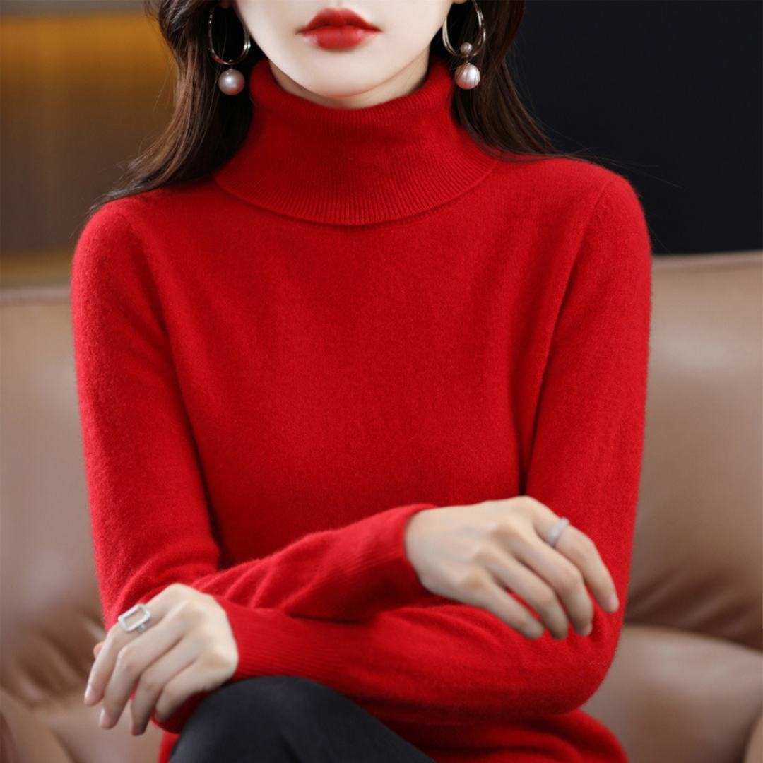 Women's 100% cashmere polo neck jumper – soft, regular fit
