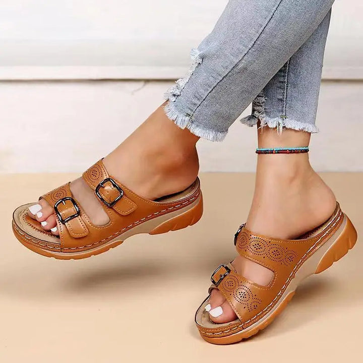 Comfortable Wedge Sandals with Double Buckle