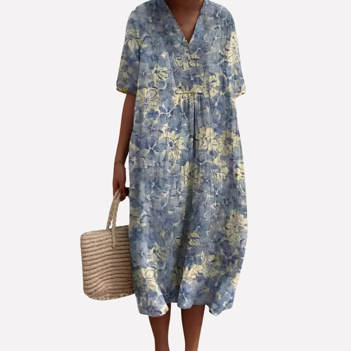Women’s Floral Summer Dress – V‑Neck and Short Sleeves