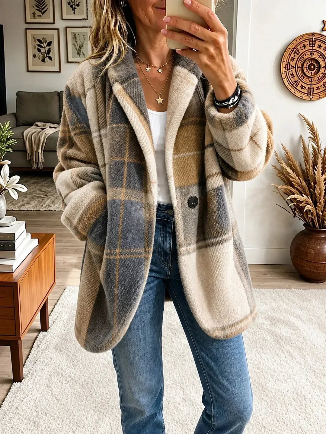 Cosy Multicoloured Checked Coat