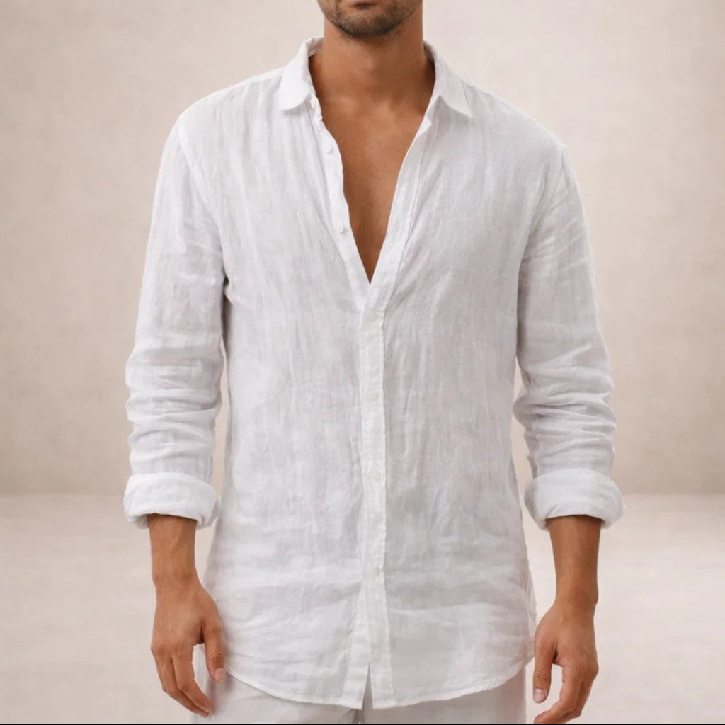 Men's Linen Casual Shirt with Button Placket in Regular Fit