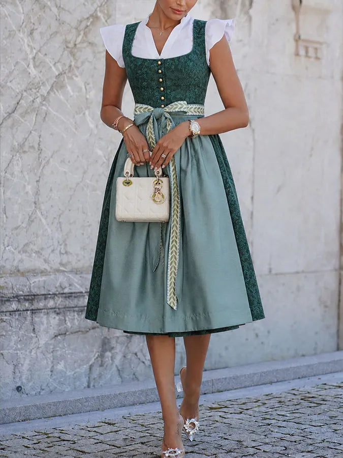 Woven Dress with Rounded Front Hem and Lacing