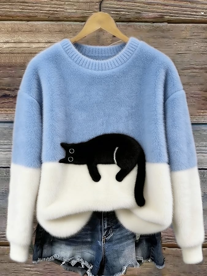 Oversized Jumper with Cat Print