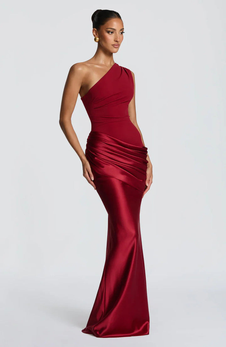 Sidonie One-Shoulder Draped Satin Maxi Dress
