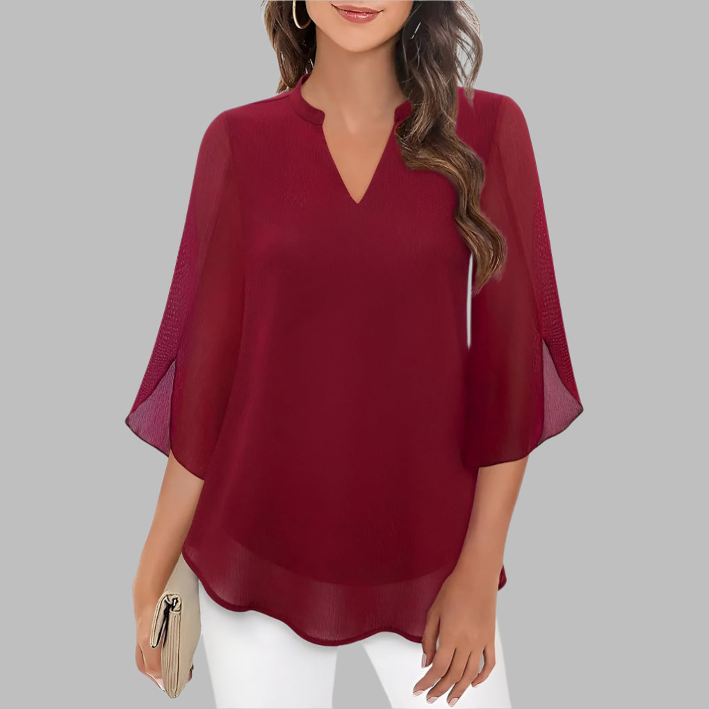 V Neck Summer Top with Petal Sleeves