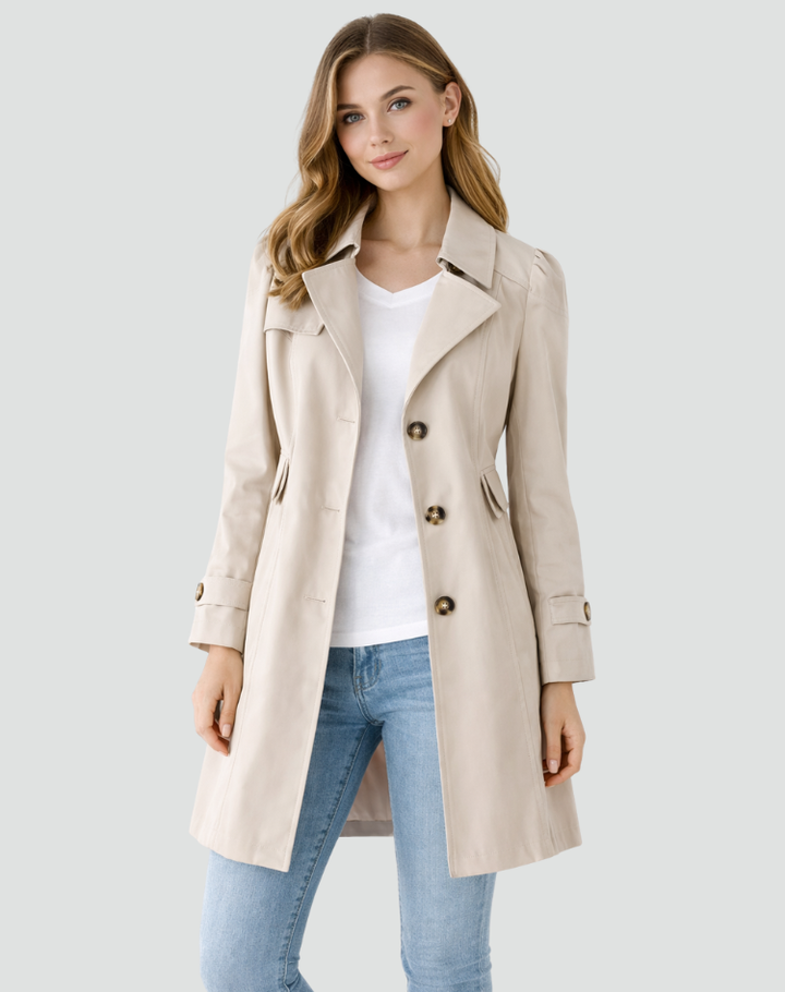Women's Fitted Trench Coat with Classic Lapels, Mid-Length