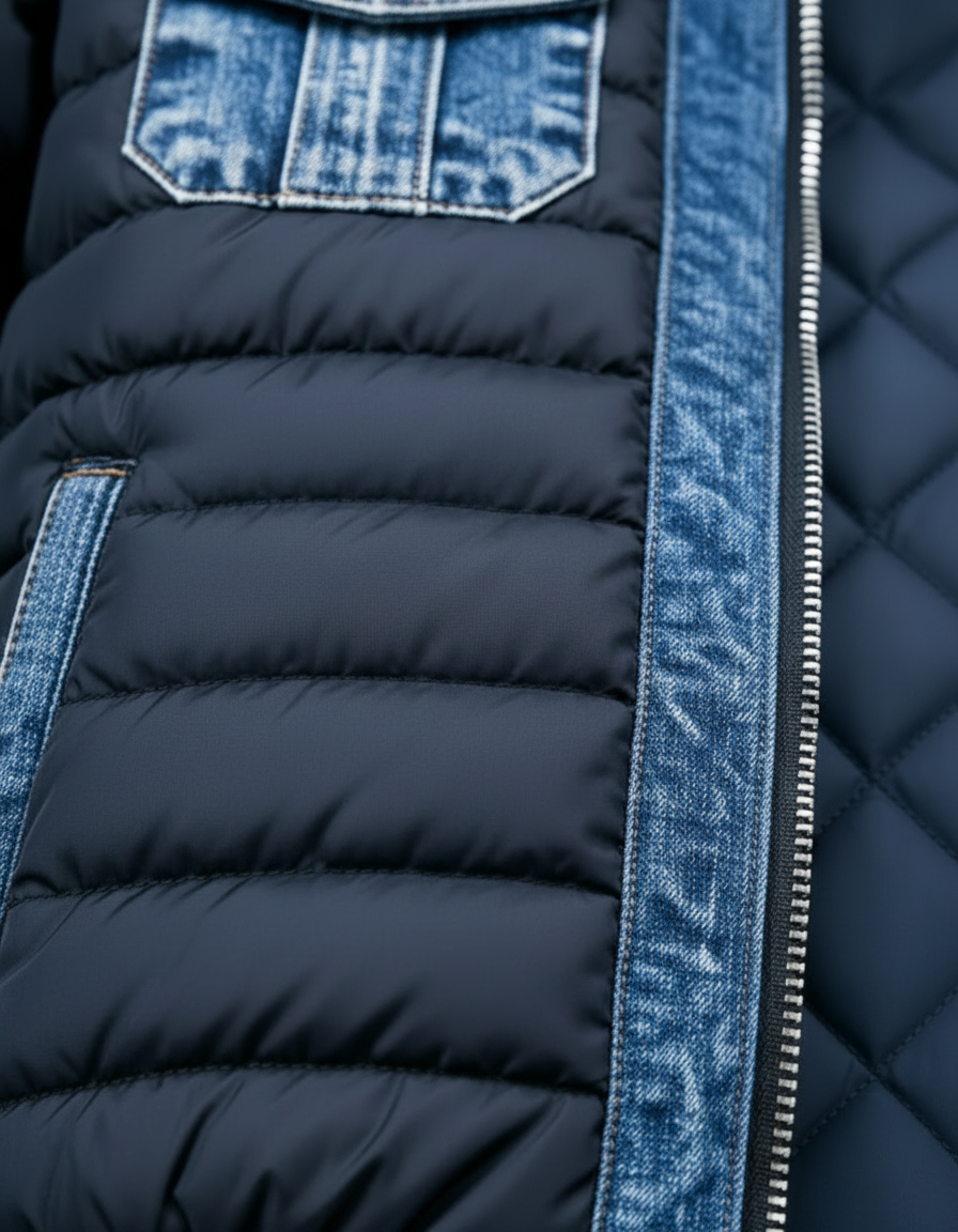 Men's Denim Jacket with Stand Collar and Front Zip, Blue