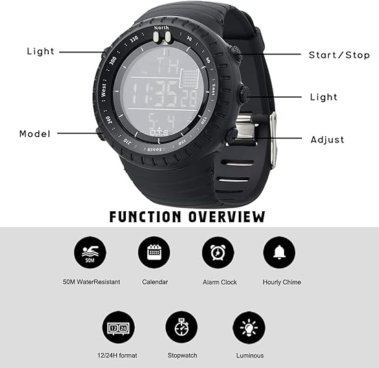 Henry Men's Waterproof Digital Sports Watch – Shockproof, Tactical and LED Backlit