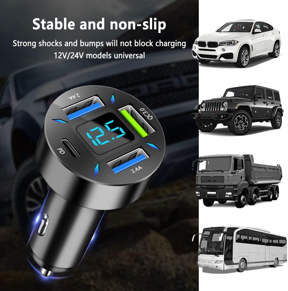 66W Super-Fast Car Charger with USB PD & QC 3.0 – Universal for 12-24V Cigarette Lighter Sockets