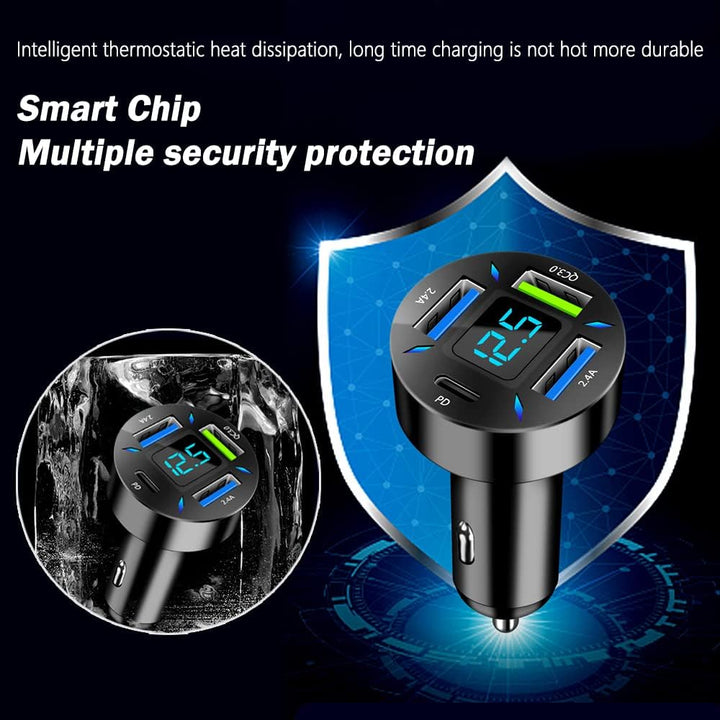 66W Super-Fast Car Charger with USB PD & QC 3.0 – Universal for 12-24V Cigarette Lighter Sockets