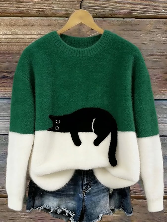 Oversized Jumper with Cat Print