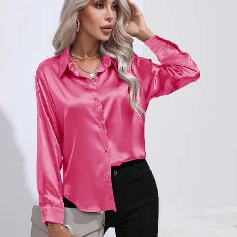 Women's Satin Loose Fit Long Sleeve Blouse