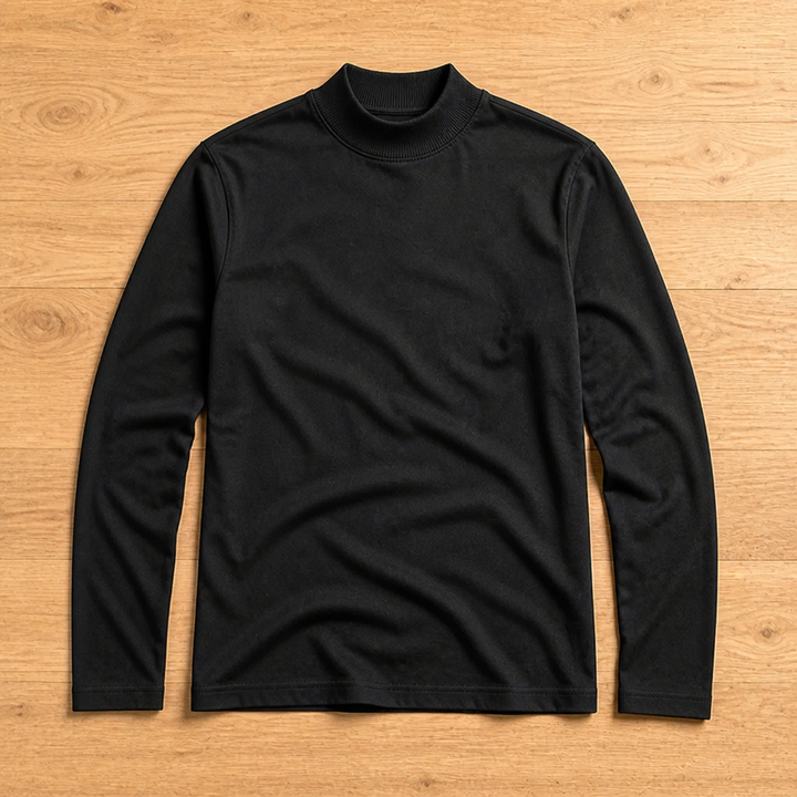 Men's slim-fit long-sleeved top with fold-over high collar