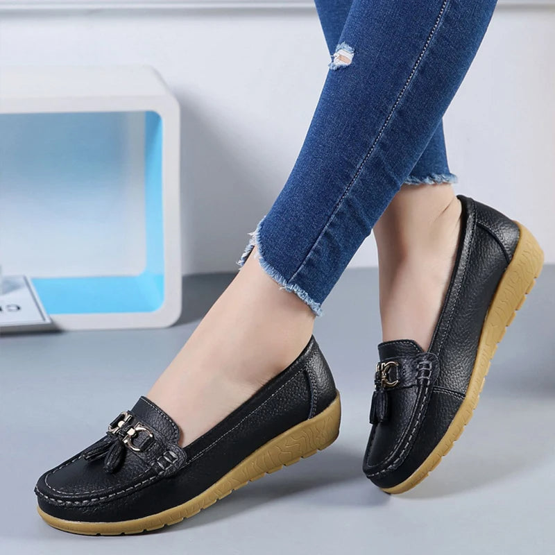 Leather Cut-Out Ballerina Flats for Women