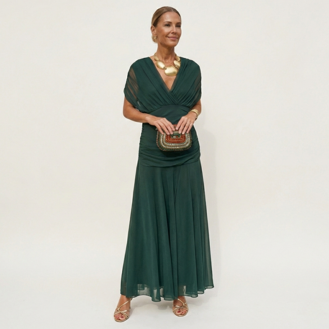 Long, elegant, flowing women's dress – V-neckline, refined design