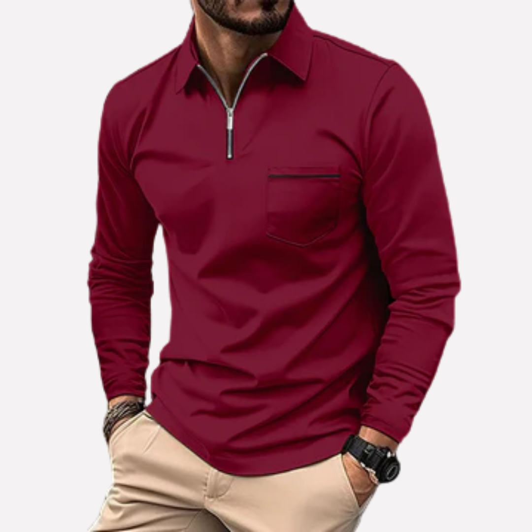 Men’s Long-Sleeve Polo Shirt with Chest Pocket