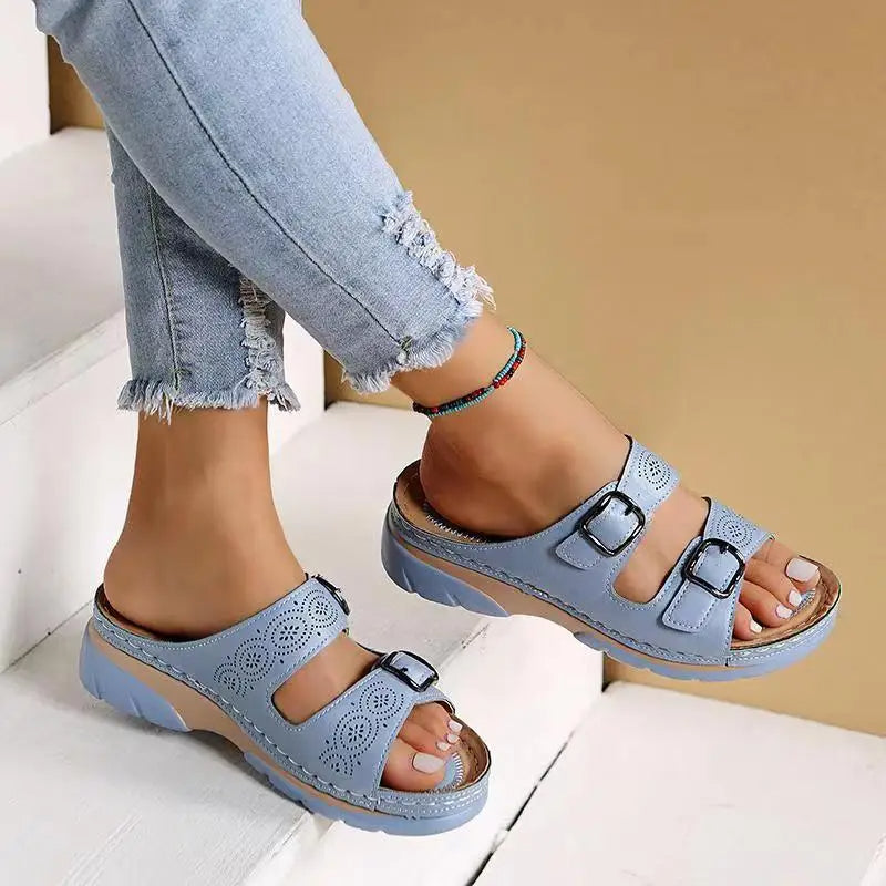 Comfortable Wedge Sandals with Double Buckle