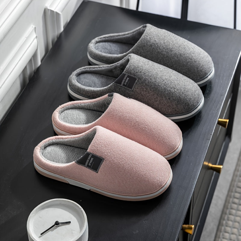 Warm Herringbone Men's Slippers – Comfort and Grip for Autumn and Winter at Home