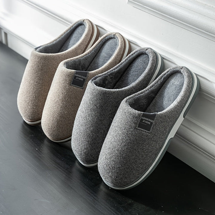 Warm Herringbone Men's Slippers – Comfort and Grip for Autumn and Winter at Home