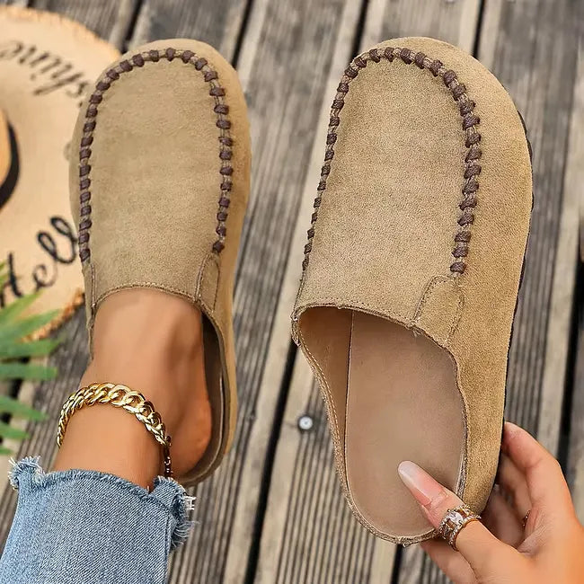 Leather Slip-On Orthopaedic Sandals with Suede-Like Soft Upper and Flat Sole
