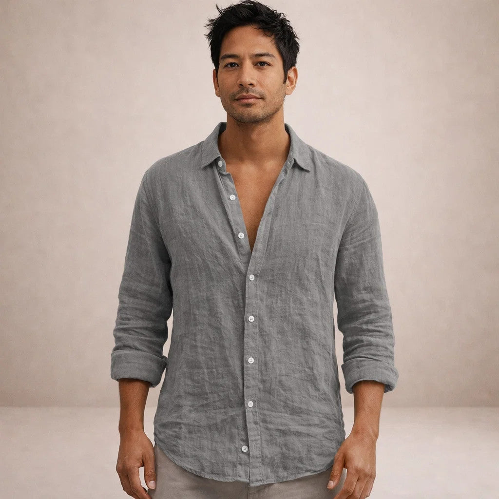 Men's Linen Casual Shirt with Button Placket in Regular Fit