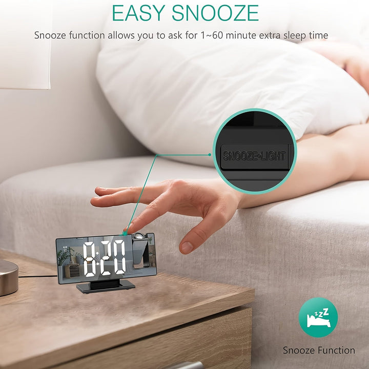 Alarm Clock with LED Projection and Adjustable 180° Projection – Clear Display and Snooze Function for Bedroom or Office