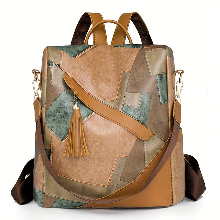 Checked anti-theft rucksack with multiple pockets