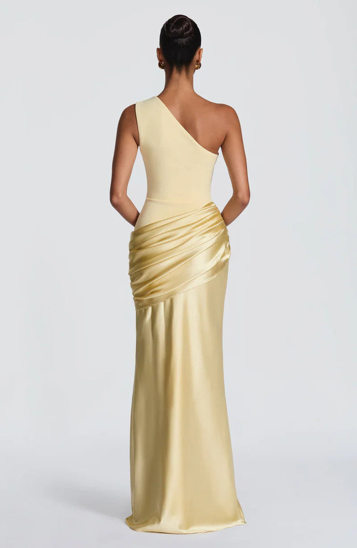 Sidonie One-Shoulder Draped Satin Maxi Dress