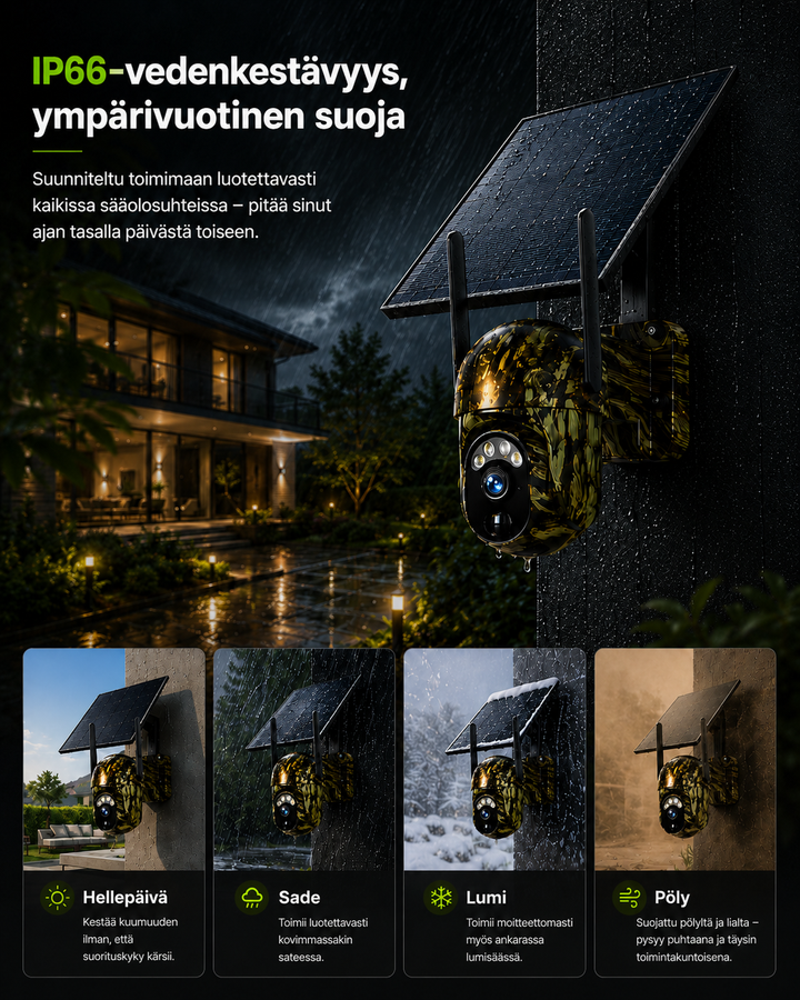 Solar-Powered Wireless Security Camera with 4G LTE or Wi-Fi, 2K, PTZ, Night Vision